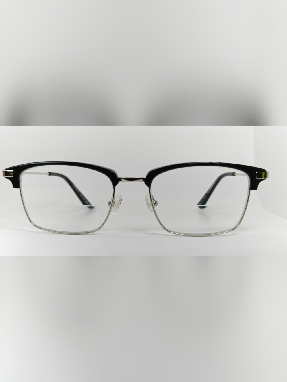 Maxwell. Men's Semi-Rimless Eyeglasses - Black/Silver. Wider Rectangular Frame.